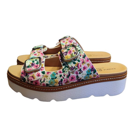 Chinese Laundry Los Angeles Surfs Up Women's Sandals Size 9.5 Flower Paint - Picture 1 of 5